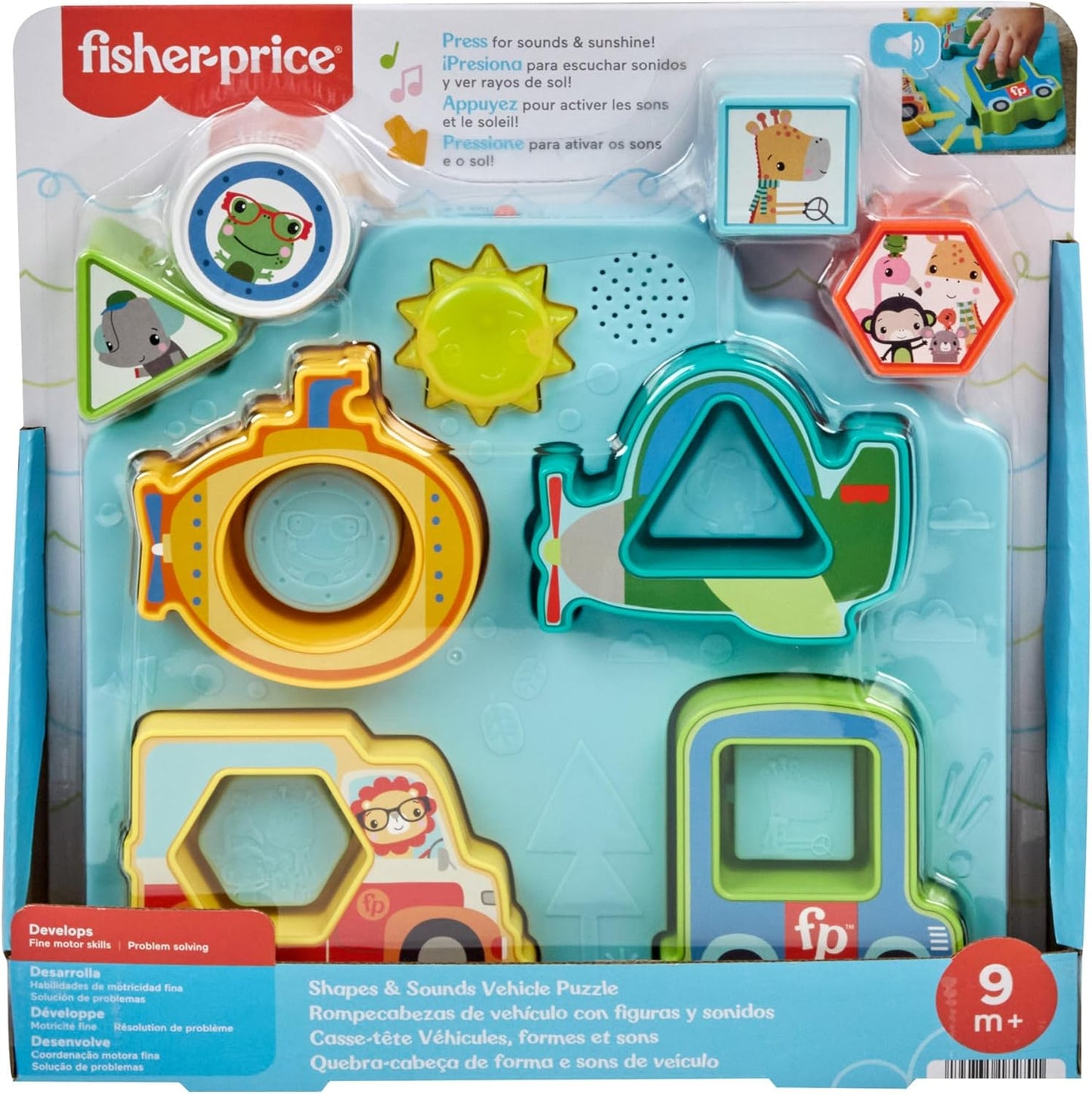 Brinquedo de encaixe Fisher-Price para bebês: Quebra-cabeça de veículos com formas, sons, música e luzes para desenvolvimento da coordenação motora fina, a partir de 9 meses, HRP31