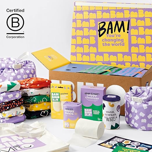 Bambino Mio, Reusable Nappy Set - The Changemaker Bundle, 20 x Nappies, Liners, Boosters, Wet Bags and Cleanser (Brave)