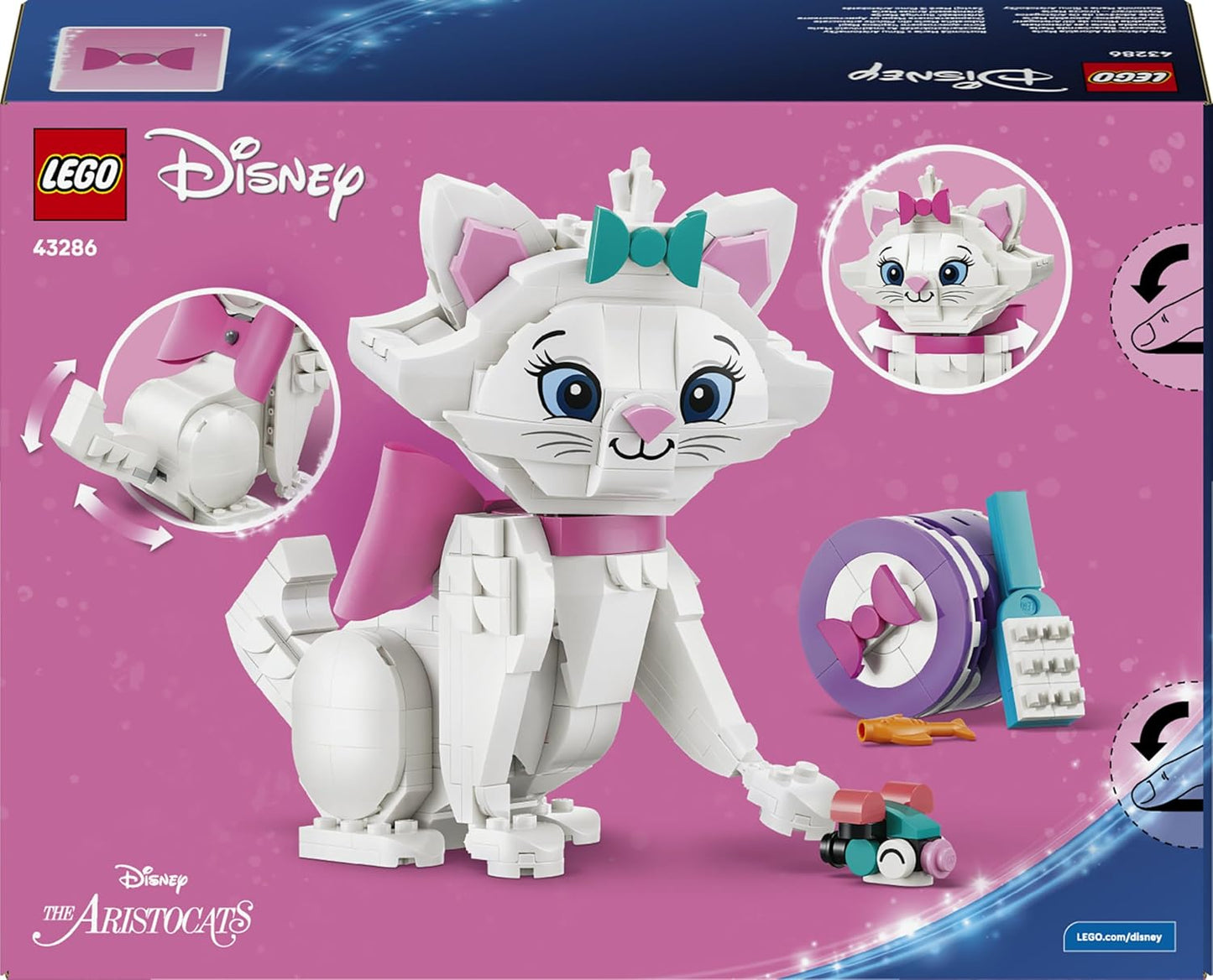 LEGO|Disney Os Aristogatos Adorável Marie - Figura de Gatinha de Brinquedo com Acessórios, incluindo um Laço de Tecido - Decoração DIY para Quarto - Presente Nostálgico para Meninas e Fãs a partir de 7 Anos - 43286