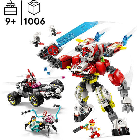 LEGO DREAMZzz 2 em 1 Cooper's Tiger Mech e Zero's Hot Rod Car Toy para meninos e meninas de 9 anos ou mais, conjunto com Mech Robot, Z-Blob e 3 minifiguras, presente de aniversário