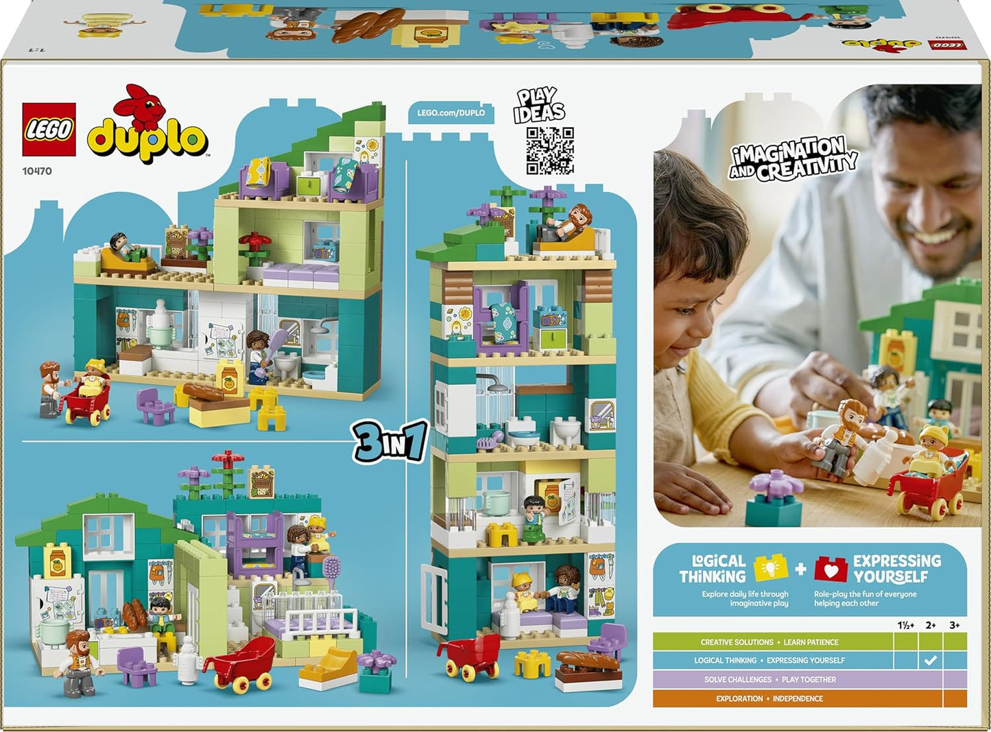 LEGO DUPLO 3 em 1 Casa Moderna com Figuras - Brinquedo Educativo para Desenvolvimento da Coordenação Motora em Crianças - Conjunto Montessori Interativo com Acessórios para Casa de Bonecas Presente para Meninas e Meninos a partir de 2 Anos 10470