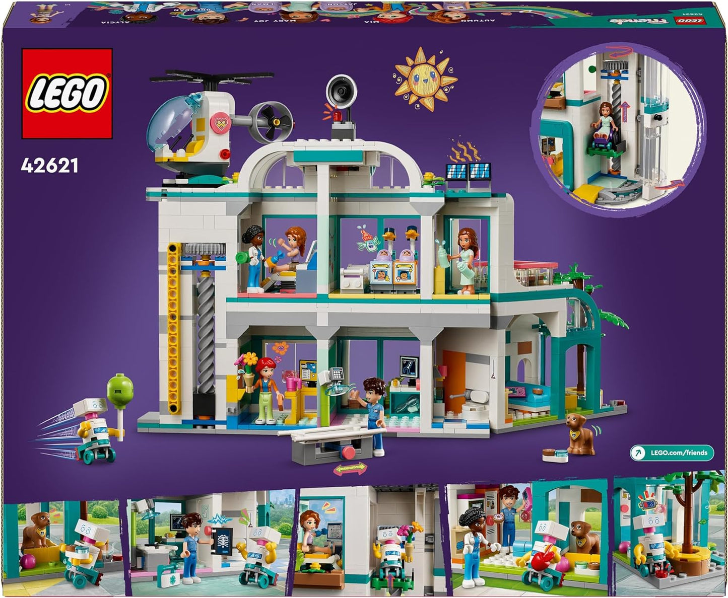 LEGO Friends Heartlake City Hospital Set con helicóptero de juguete para niñas, niños y niños a partir de 7 años, personajes de minimuñecas que incluyen Otoño, juguetes de construcción para juegos de rol de médico, idea de regalo 42621