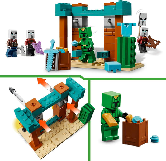LEGO Minecraft The Illager Desert Patrol Set - Brinquedo de construção apresenta figuras de Pillager, Vindicator e Cactus Knight para brincadeiras de simulação - Presente de aniversário para meninos e meninas com mais de 7 anos