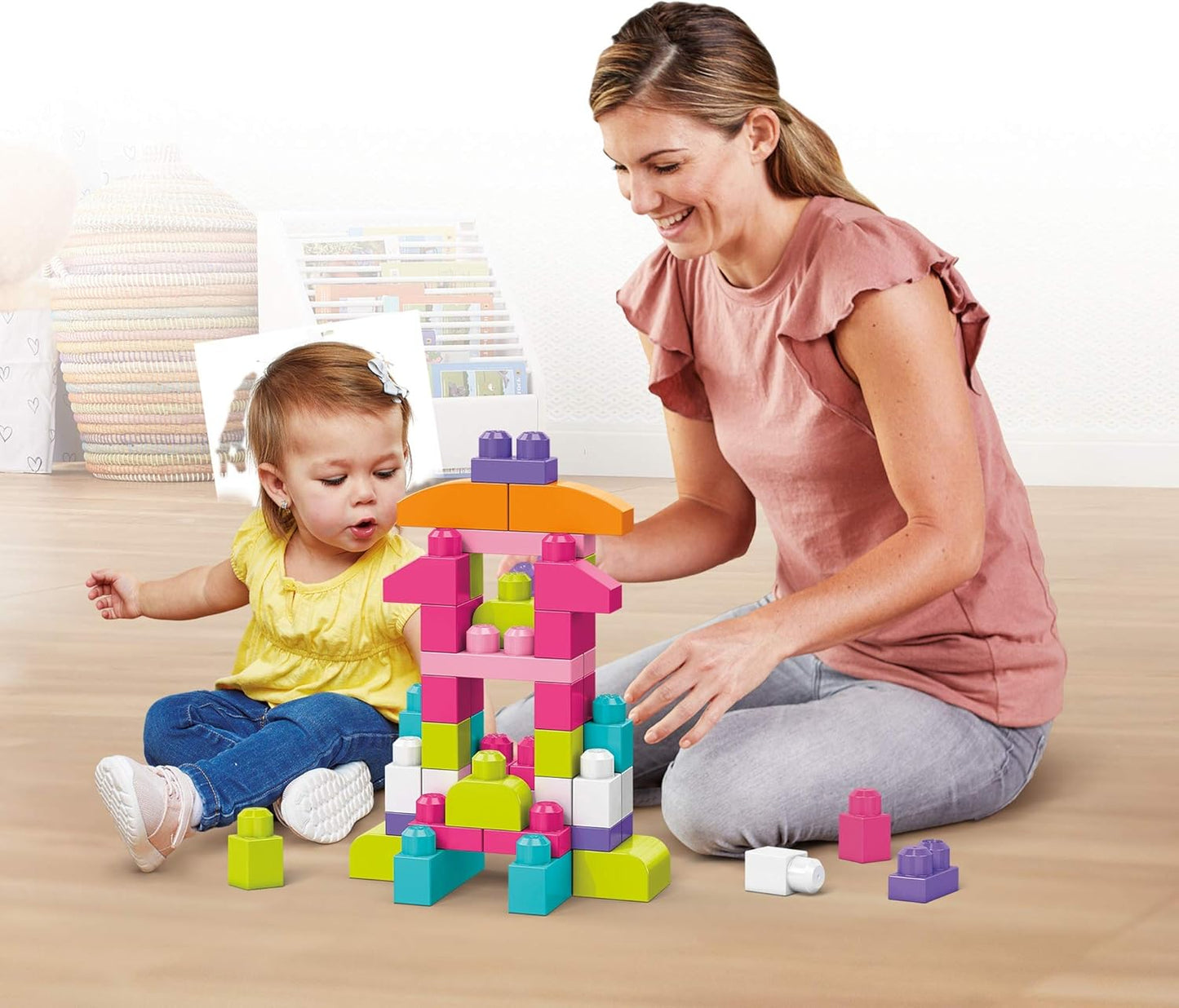 Mega Bloks Build 'n Learn Table e Bloks DCH54 Bolsa de construção grande, rosa, 60 peças