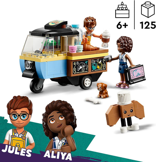 LEGO Brinquedo de carrinho de comida de padaria móvel Friends para meninas, meninos e crianças de 6 anos ou mais, conjunto de brinquedos para veículos, inclui personagens de miniboneca Aliya e Jules e figura de cachorro de estimação Aira 42606