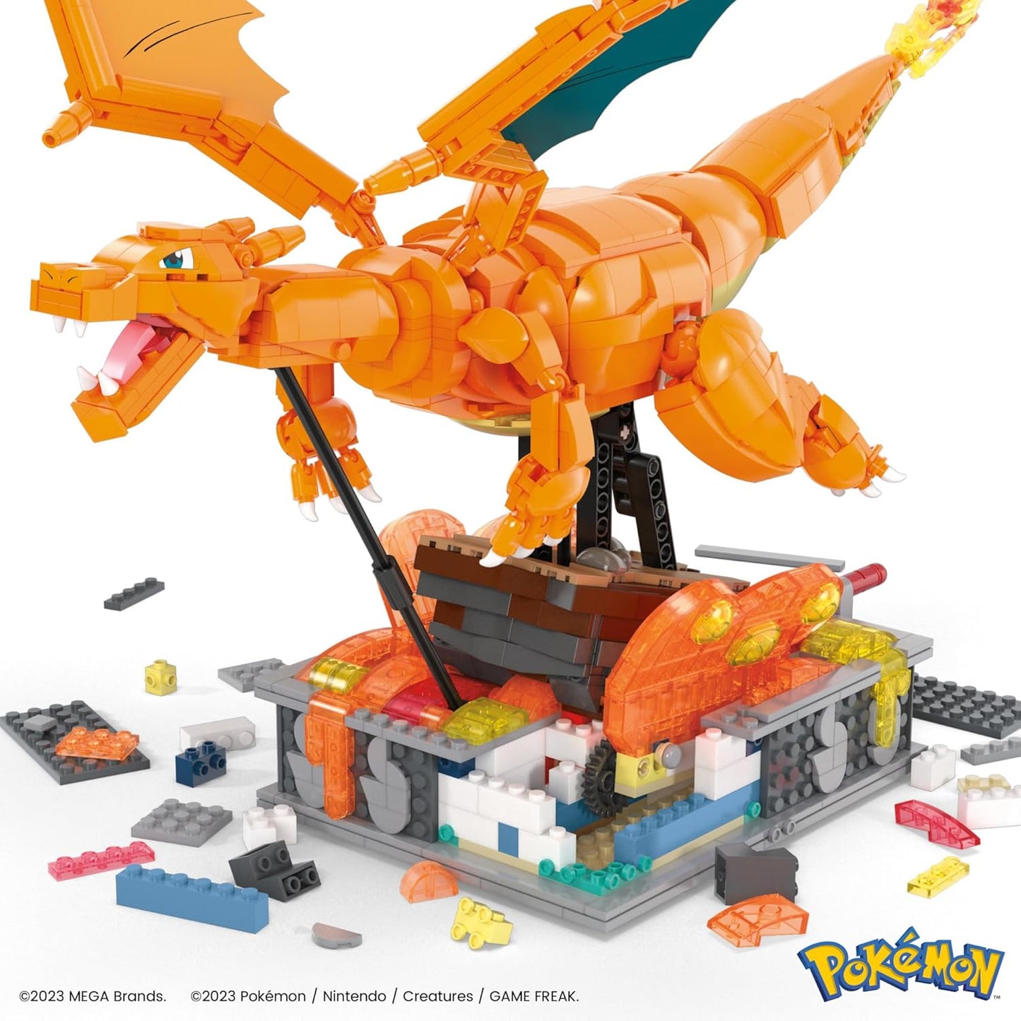 MEGA Boneco de ação Pokémon, Pokémon Motion Charizard, brinquedos de construção para crianças e adultos, modelo de personagem colecionável com 1664 peças móveis, 30 cm de altura, brinquedo para maiores de 12 anos, HMW05