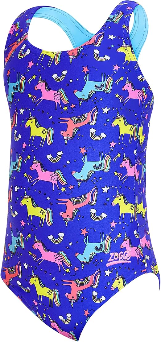 Zoggs Costume Da Bagno Unicorno Arcobaleno Actionback Per Bambine - UPF 50+, Resistente Al Cloro, Eco-friendly - 2
