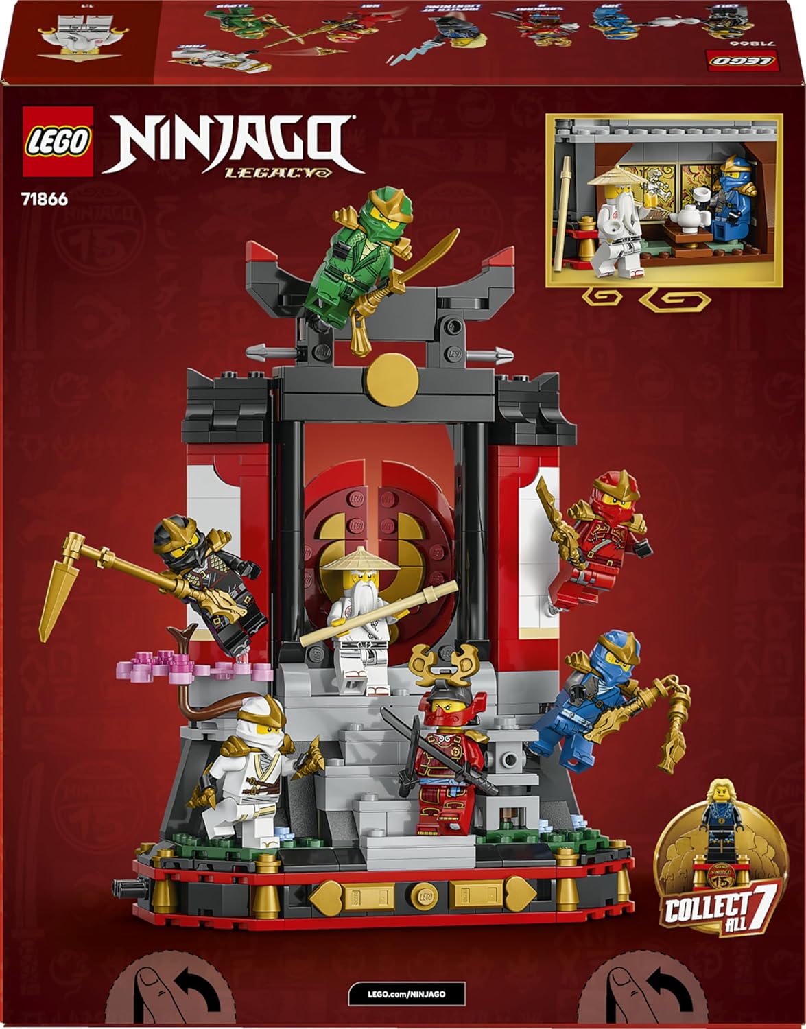 LEGO NINJAGO Expositor de Personagens Ninja 15º Aniversário - Kit de Montagem do Portão do Monastério com 8 Minifiguras Colecionáveis e Espadas - Presente Nostálgico para Meninos a partir de 14 Anos e Fãs Adultos - 71866
