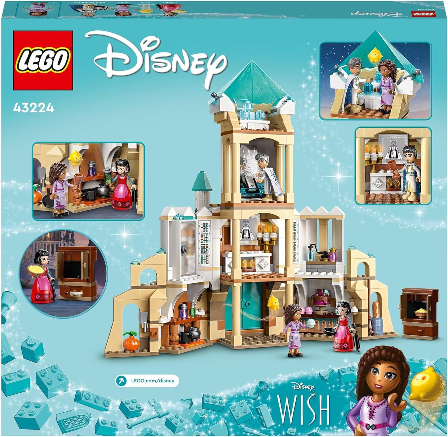 LEGO 43224 Disney Wish King Magnifico Castle, juguete para construir de la película Wish con minimuñecas de Asha, Dahlia y King Magnifico, además de una figura de estrella, para niñas, niños y niños a partir de 7 años