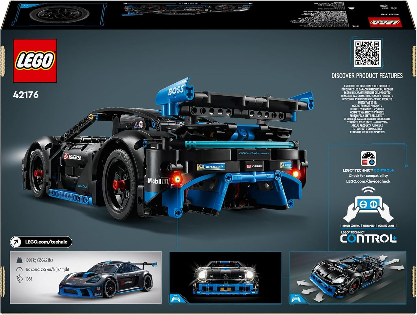 LEGO Brinquedo de carro de corrida Technic Porsche GT4 e-Performance para meninos e meninas de 10 anos ou mais, modelo de veículo com ação de controle remoto, decoração de quarto infantil,