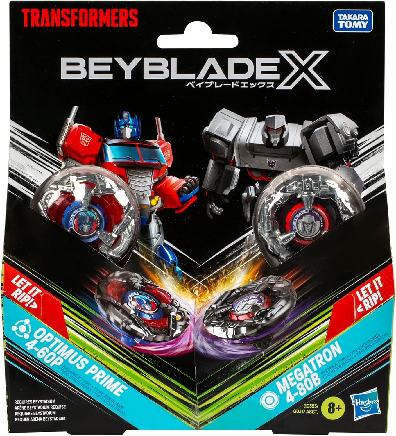 Beyblade X Transformers Collab Optimus Prime 4-60P vs. Megatron 4-80B