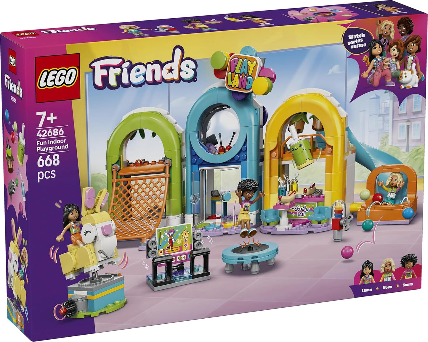 LEGO Friends Parque Infantil Divertido para Ambientes Fechados - Brinquedo Criativo com Escorregador, Piscina de Bolinhas, Carrossel, Lanchonete, 3 Mini Bonecas e Acessórios - Presente de Aniversário para Meninas a partir de 7 Anos - 42686