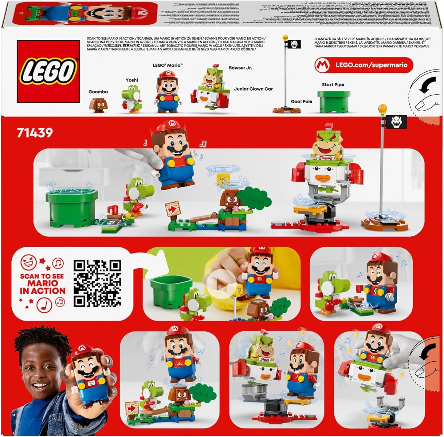 LEGO Super Mario Adventures com Mario interativo, conjunto de veículo de palhaço de Bowser Jr., com brinquedo Yoshi, presente Nintendo para meninos, meninas e jogadores com mais de 6 anos