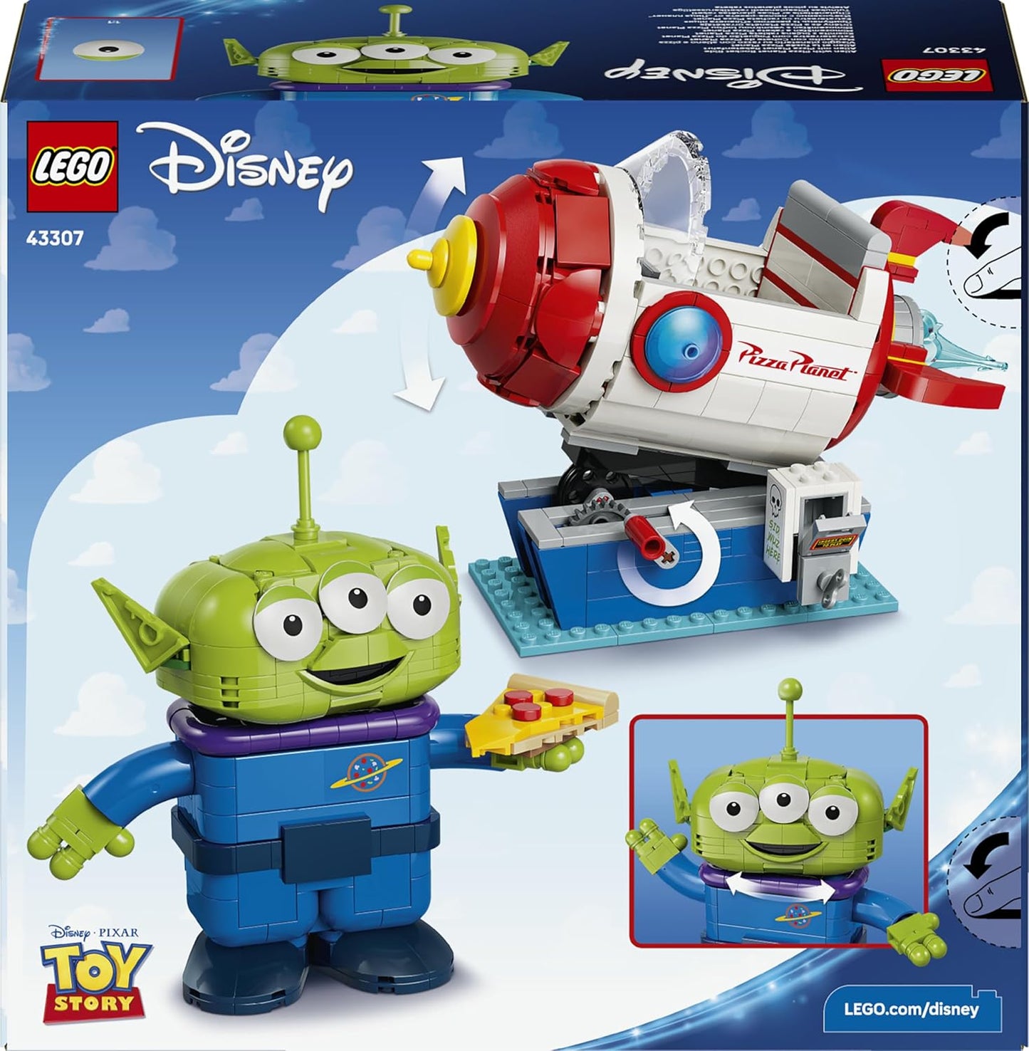 LEGO|Disney Pixar Alien com passeio de foguete na Pizza Planet - Brinquedo de nave espacial com figura de alienígena para decoração de quarto infantil - Presente para meninos e meninas a partir de 9 anos e fãs de Toy Story - 43307