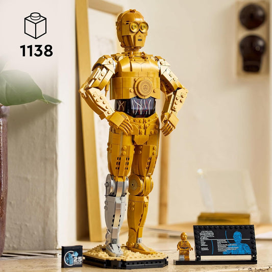LEGO Conjunto de construção de figuras Droid Star Wars C-3PO, kit de modelo colecionável para adultos construirem com minifigura de personagem e expositor, ideia de presente nostálgico para homens, mulheres, ele, ela e fãs