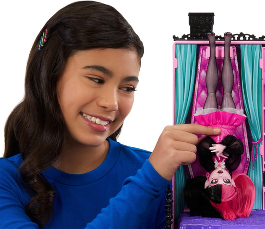 Monster High Casa de bonecas Boo-tique Hotel, conjunto dobrável com surpresas assustadoras em todos os cômodos e mais de 13 peças, incluindo móveis e acessórios, JBF16