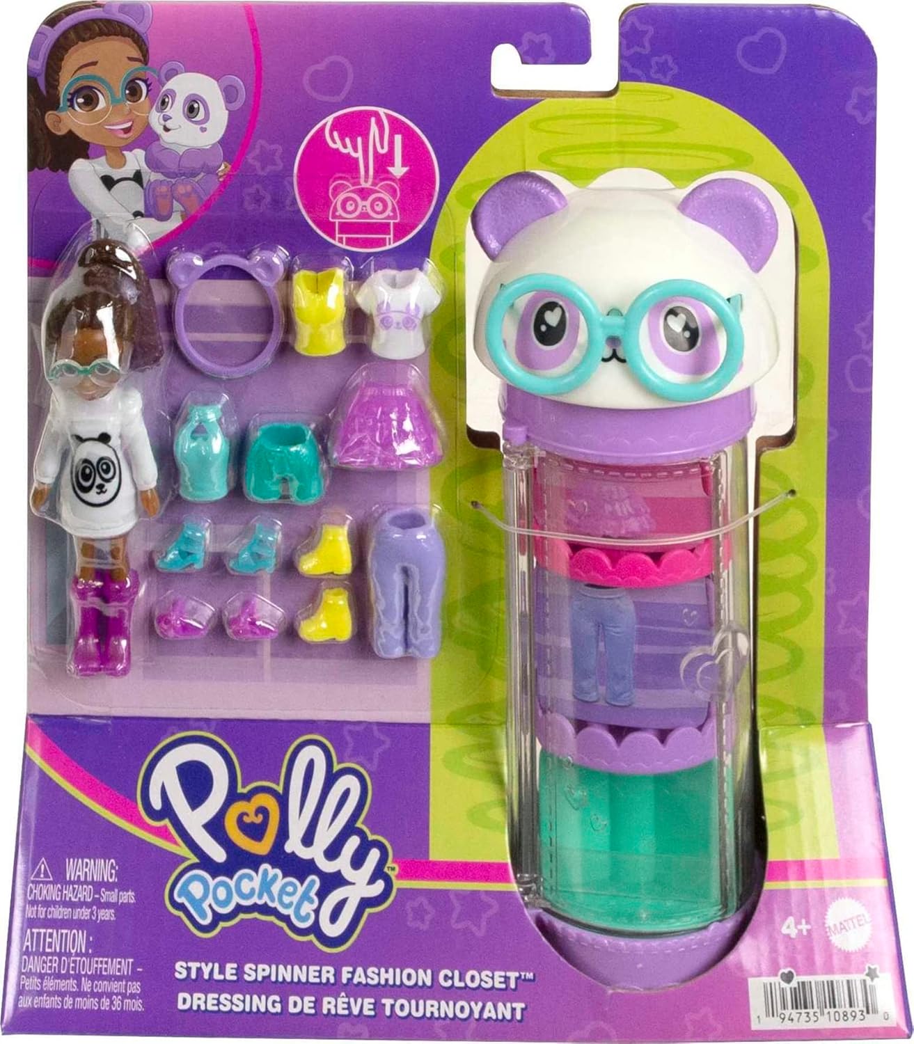 Polly Pocket - Conjunto de gabinete giratório estilo carrossel Polly Panda Teddy, HKW05, Multi