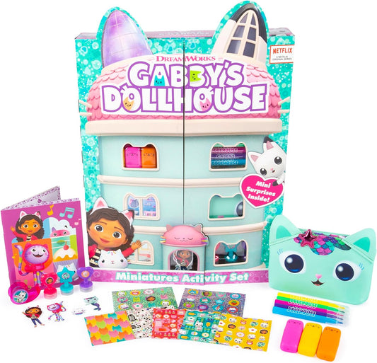Juego en miniatura de la casa de muñecas de Gabby - Estuche con pegatinas, mini álbum de recortes, mini puntas de fieltro, mini marcadores, mini cintas Washi, dispensador y más - Paquetes de actividades para niños - Regreso a la escuela