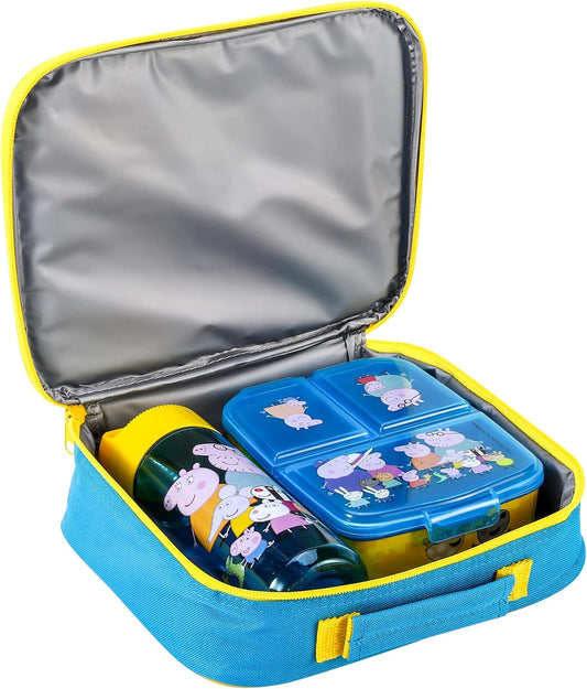 Zawadi Global Conjunto de lancheira infantil Peppa Pig Kids - lancheira isolada, lancheira com vários compartimentos e garrafa de água de 540 ml - conjunto de comida para almoço de viagem escolar,