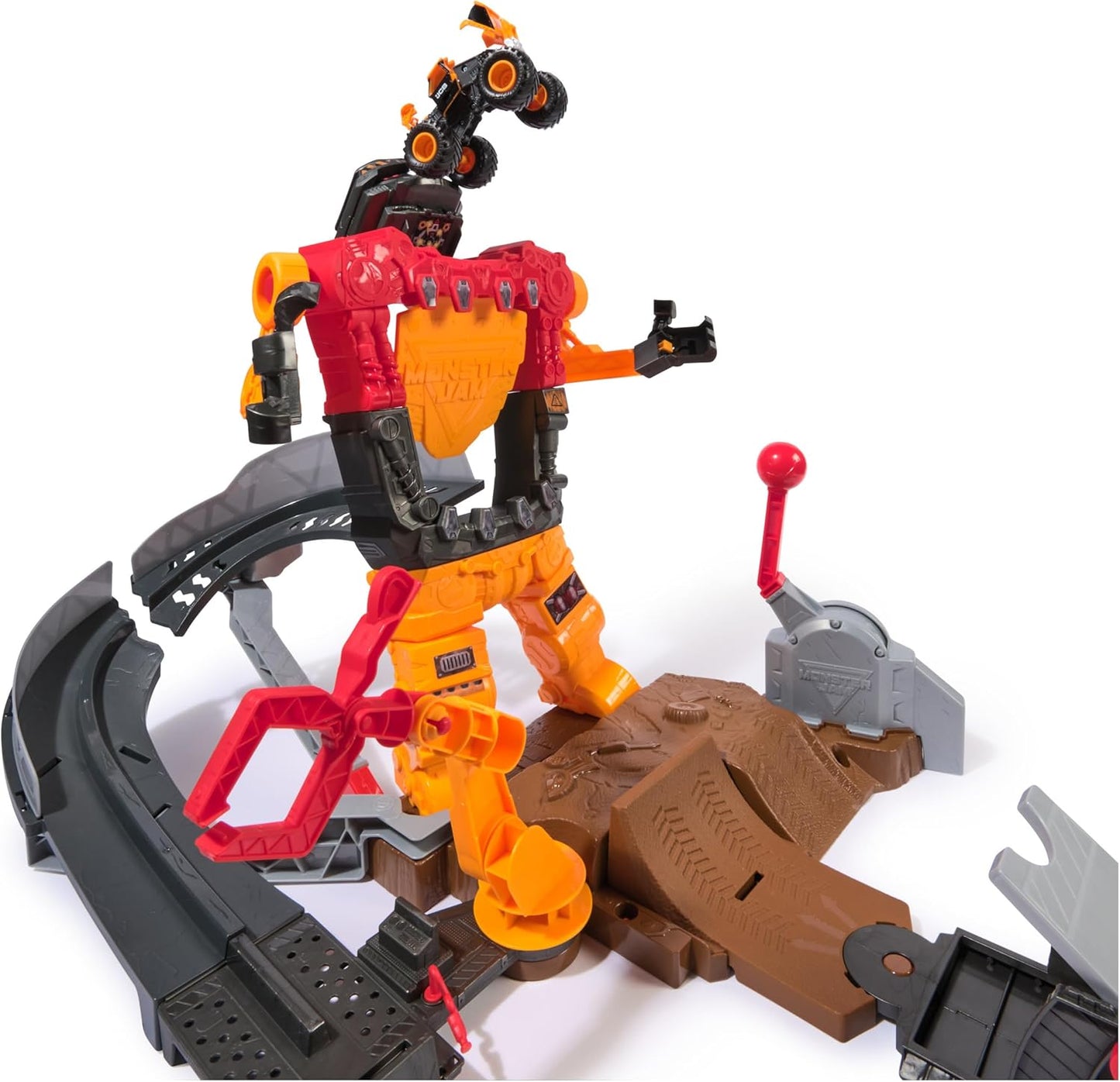 Monster Jam Conjunto de brinquedo Smash & Bash SmashBot com lançador, caminhão monstro exclusivo em escala 1:64, robô reparável de 38 cm, brinquedos infantis para meninos e meninas a partir de 3 anos.