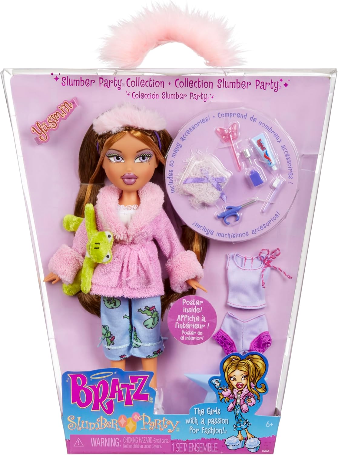Bratz Boneca Slumber Party Fashion - Com 2 conjuntos de pijamas, bichinho de pelúcia e acessórios - Adequado para crianças e colecionadores
