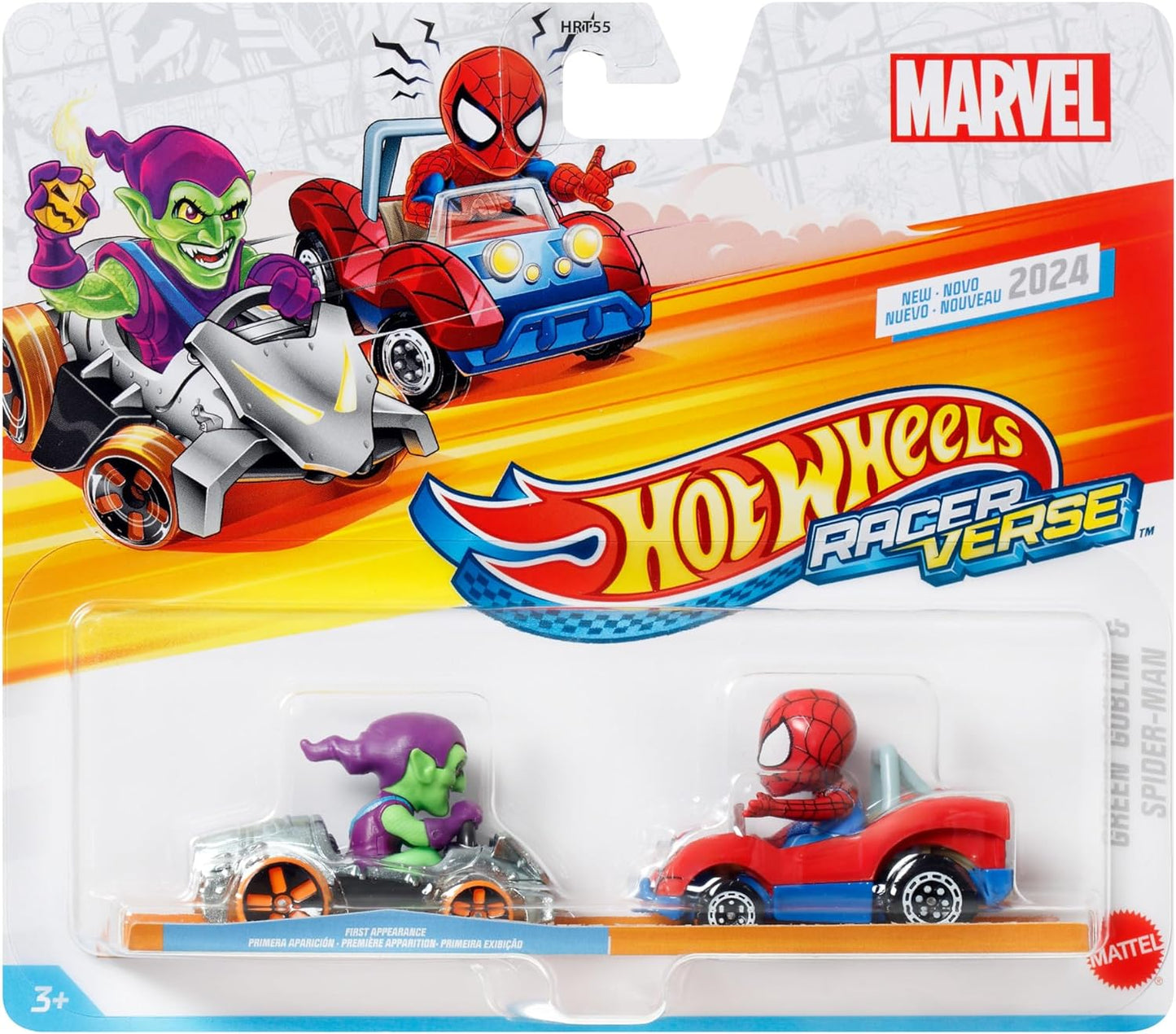 Hot Wheels Carros de brinquedo, conjunto de 2 veículos fundidos RacerVerse com drivers de personagens otimizados para desempenho na pista RacerVerse (os estilos podem variar), HRT90