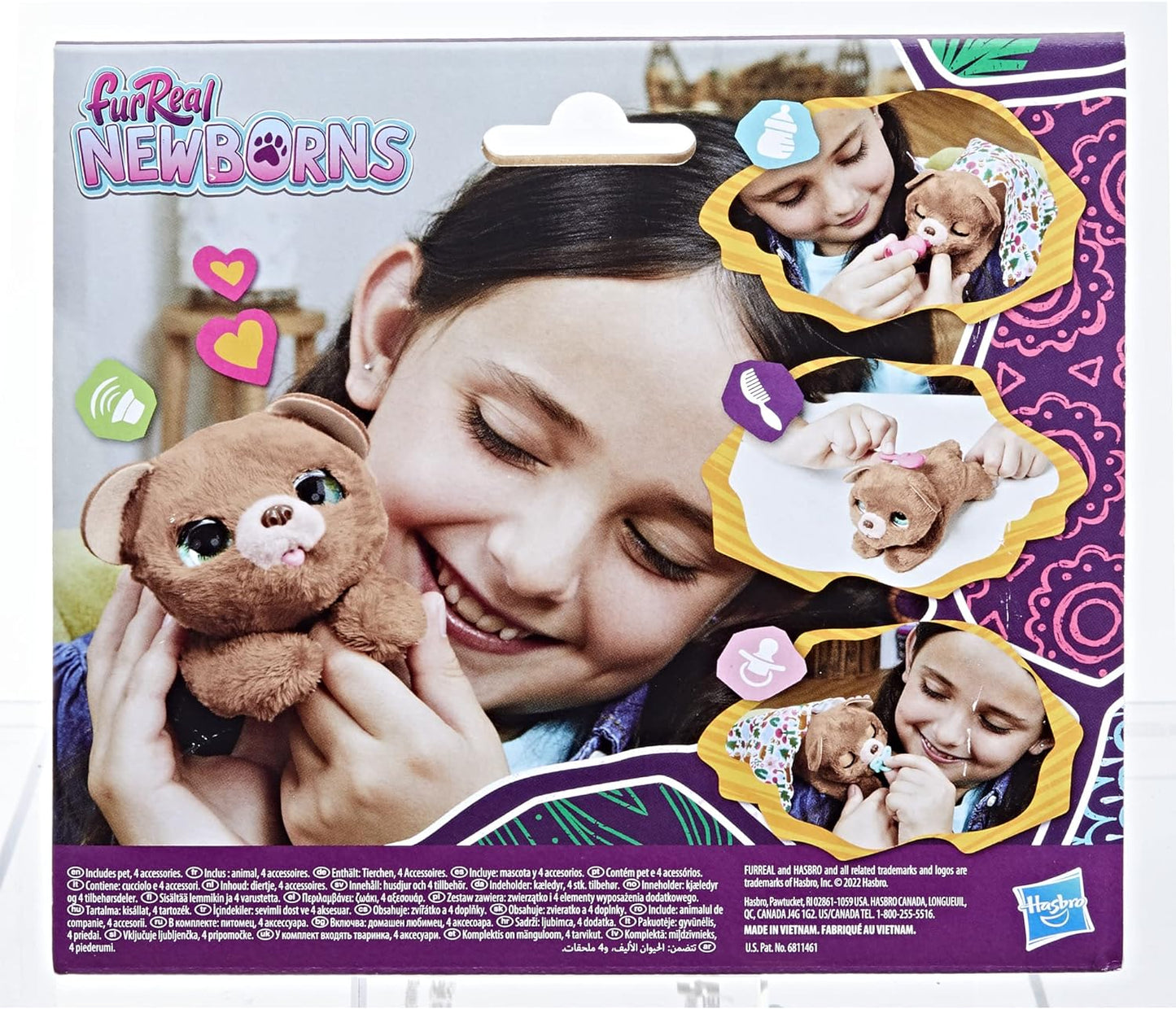 Hasbro furReal Newborns Bears, Peluche Animatrónico Interactivo con Efectos de Sonido, Cierra los Ojos, Edades 4 en adelante, F4158, Multicolor