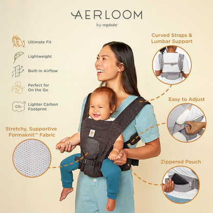 Ergobaby Porta-bebês Aerloom para recém-nascidos e crianças pequenas, porta-bebês ergonômico de 3 posições na barriga ou nas costas, Formaknit (turmalina)