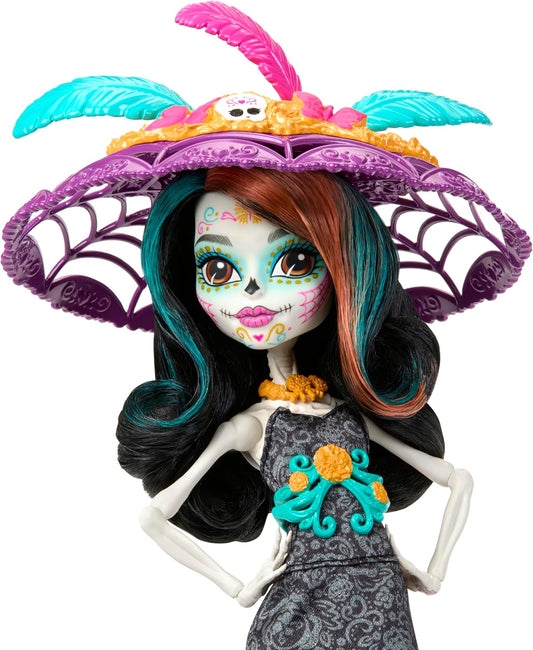 Muñeca Monster High, Skelita Calaveras Día De Muertos 2024 Howliday coleccionable con sombrero de La Catrina, vestido de Papel Picado y empaque exhibible, HXH99