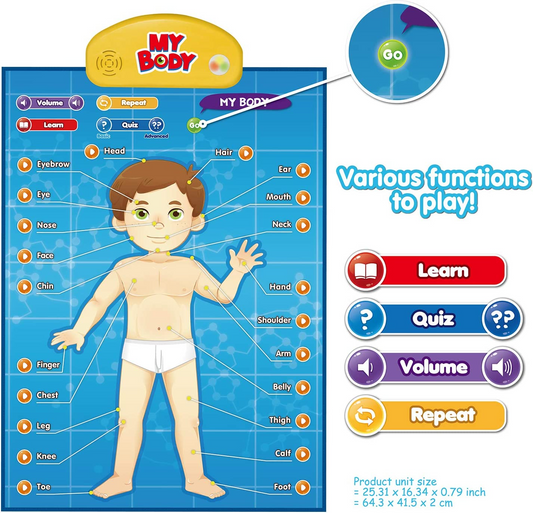 BEST LEARNING i-Poster My Body - Juego educativo interactivo de anatomía humana, sistema de juguete parlante para aprender partes del cuerpo, órganos, músculos y huesos para niños de 5 a 12 años
