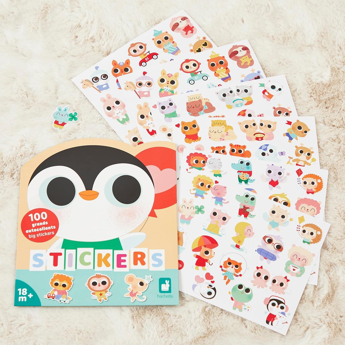 Janod - Pacote de 100 adesivos grandes - Idéal dès 18 mois - Pochette Stickers Autocollants - Bébés Animaux - Loisir Créatif Enfant - Apprentissage Motricité Fine et Concentration - J09193