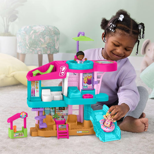 Fisher-Price Brinquedo Little People Casa de Praia da Barbie com Figuras e Acessórios para Crianças em Idade Pré-escolar a partir de 18 Meses, JCW71