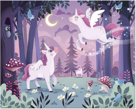 Janod - Quebra-cabeça de 54 peças - Tema Unicórnio - Jogo educativo para coordenação motora fina e concentração - Estojo com alça - Fabricado na França - Certificado FSC - Tintas vegetais - A partir de 5 anos, J02555