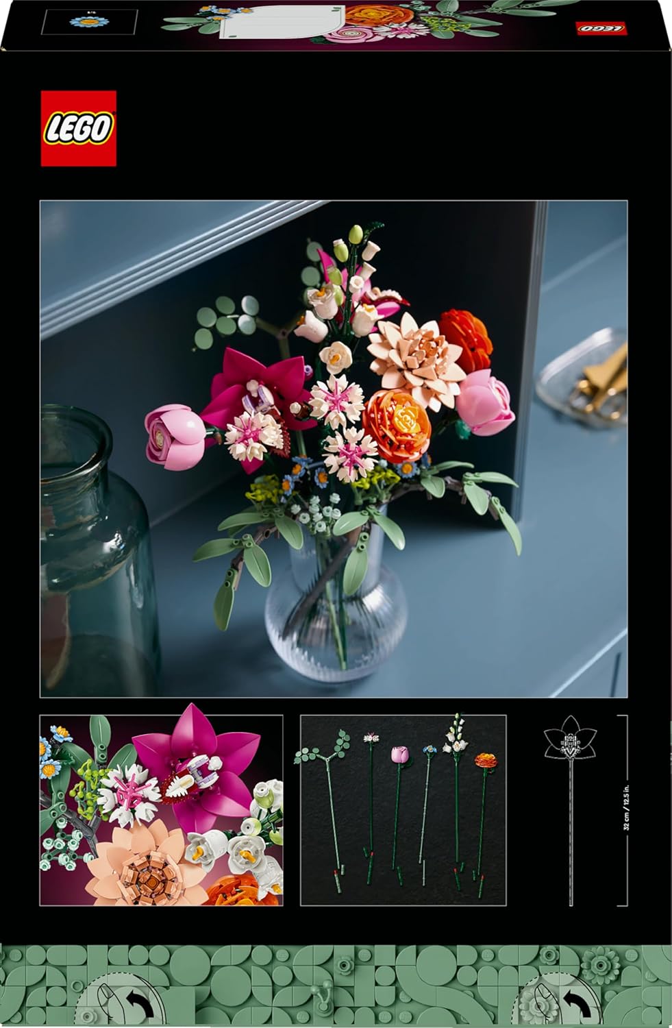 LEGO Botanicals Pretty Pink Flower Bouquet Set for Adults - Floral Home Decor Building Kit with Artificial Roses, Daisies, Cornflowers & Elderflowers - Gift