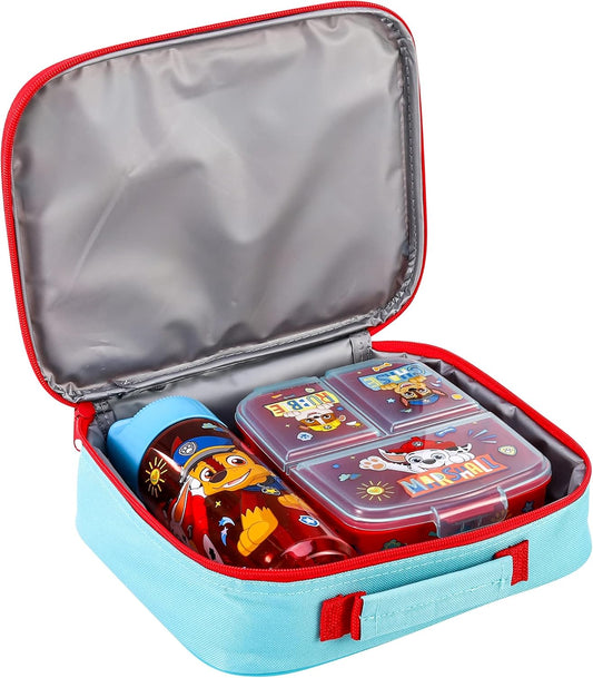 Zawadi Global Conjunto de lancheira infantil Paw Patrol Kids - lancheira isolada, lancheira com vários compartimentos e garrafa de água de 540 ml - conjunto de comida para almoço de viagem escolar, sem BPA