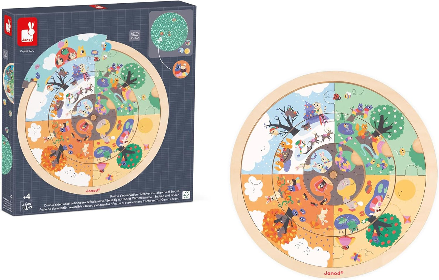 Janod - Línea Pédagogie - Rompecabezas de observación para niños - Juego de buscar y encontrar "Jardín" - Juguete educativo para niños - Juego de madera FSC - 24 meses +,