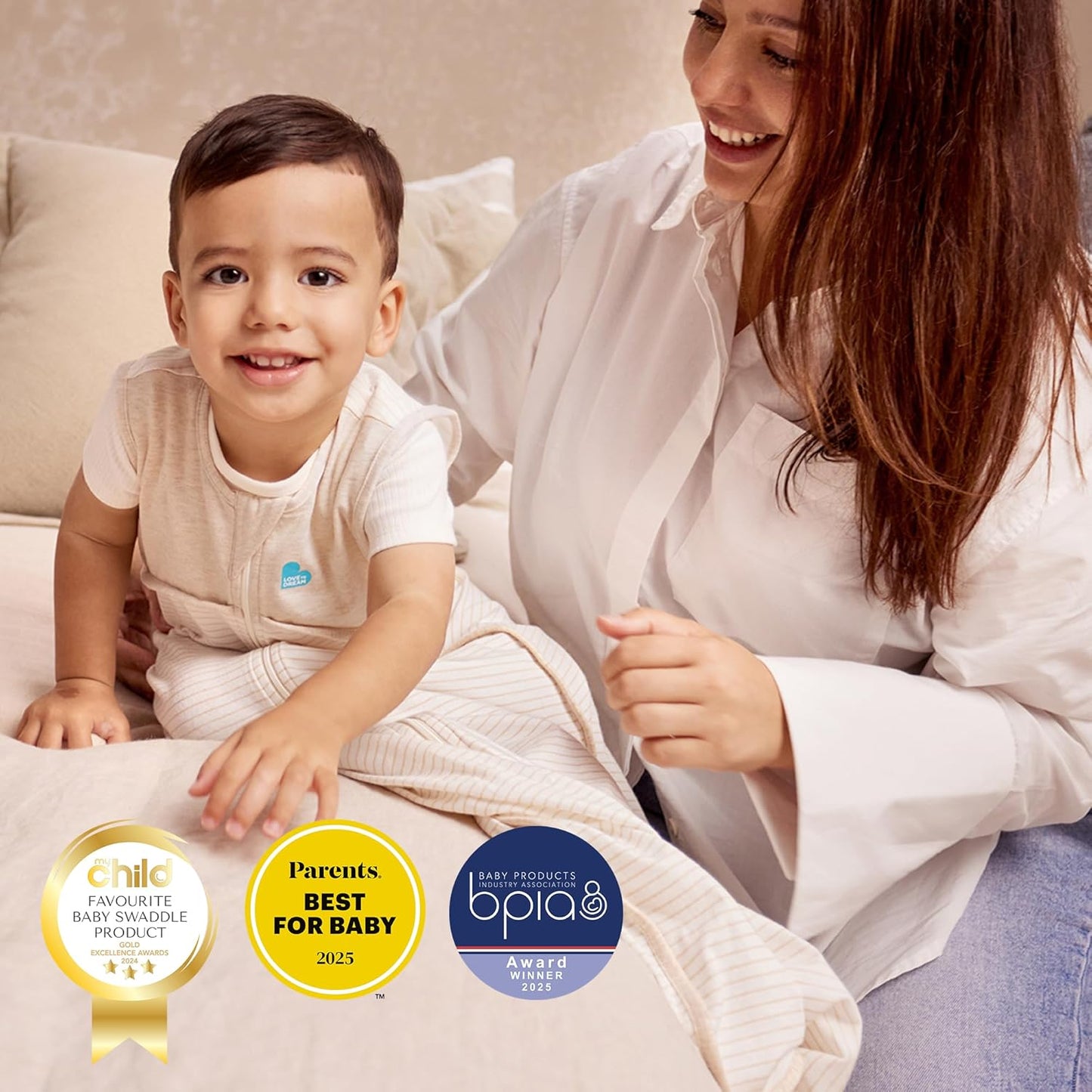 Love To Dream™ Macacão de dormir com pernas, 6-12 meses - Aveia com Abelhas | Manga comprida, leve, vestível e edredom | 2,5 Tog, ideal para inverno e outono (16–20 °C) | Algodão lavável à máquina, zíper duplo