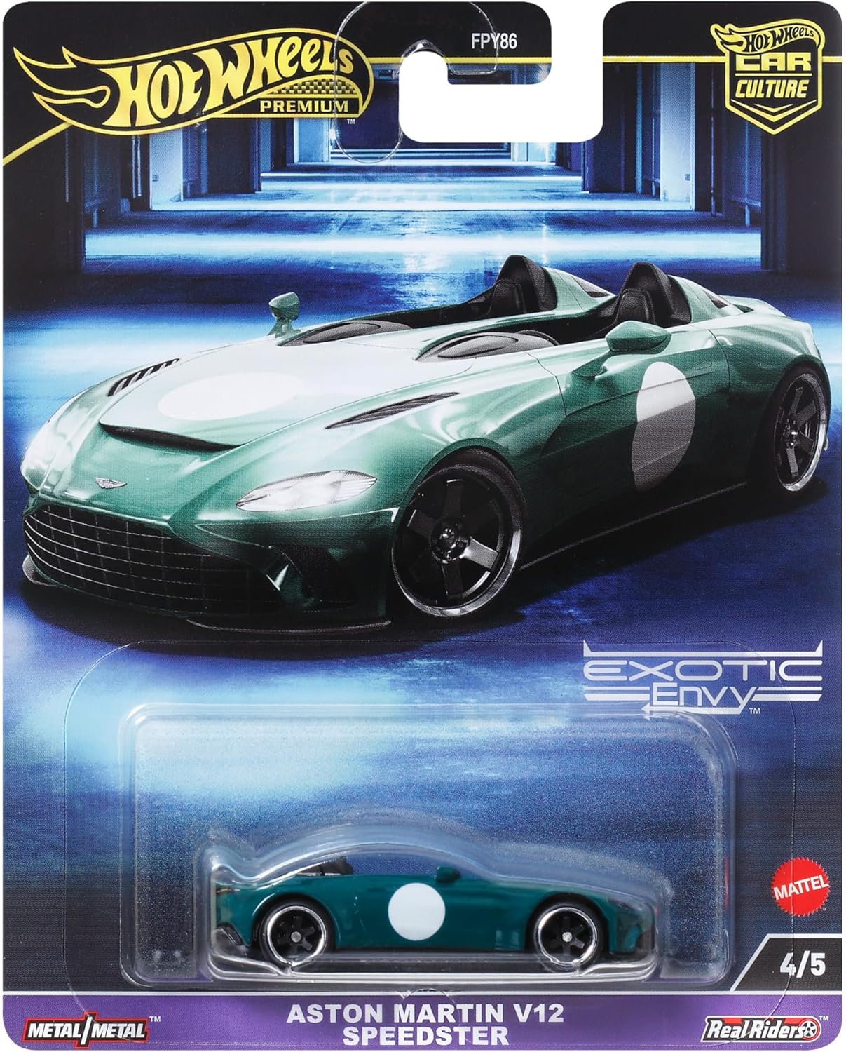 Hot Wheels Carrinho de brinquedo colecionável Premium Car Culture, escala 1:64, Aston Martin V12 Speedster em metal fundido com pneus Real Riders, HKC78