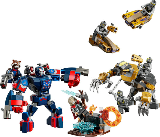 LEGO ǀ Marvel Vingadores: Ultimato Thor vs. Chitauri - Brinquedo de Construção com um Robô, Figura de Gorila e 7 Minifiguras, incluindo Thor, Rocket e Patriota de Ferro - Presente de Super-Herói para Meninos a partir de 8 Anos - 76322