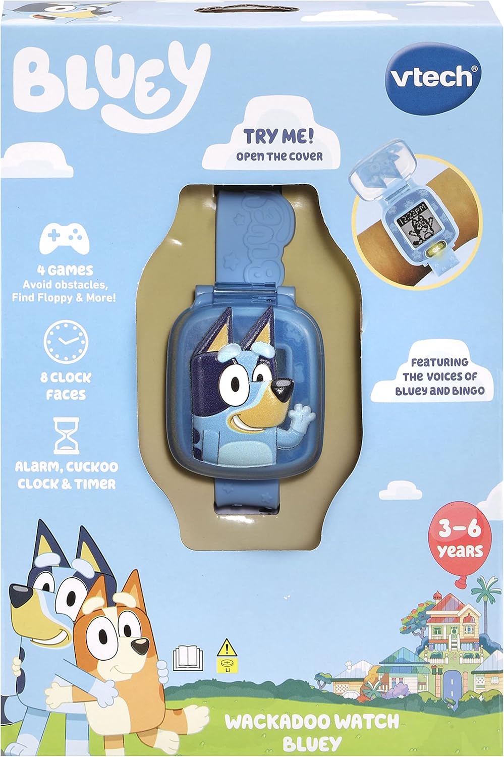 VTech Bluey Wackadoo Reloj de Aprendizaje Bluey, Juguete Oficial Bluey, Reloj Infantil con Cronómetro, Temporizador, Alarma y Juegos, Regalo Educativo para Niños de 3, 4, 5, 6 y Más, Versión en Inglés, Mediano