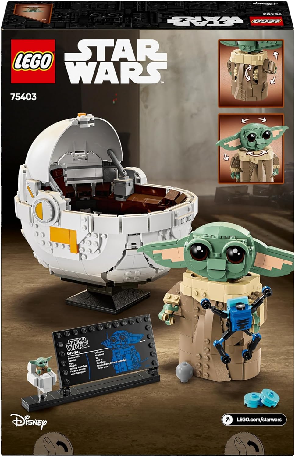 LEGO Star Wars 75403 Grogu com conjunto de brinquedos de construção Hover Pram, figura de personagem colecionável para fãs do programa de TV Mandalorian, ideia de presente de exibição para meninos e meninas com mais de 10 anos