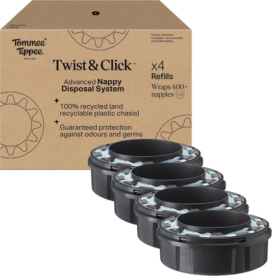 Tommee Tippee Twist and Click Advanced Nappy Bin Cassetes de recarga originais, recarga fácil e ótimo valor - Kit com 16