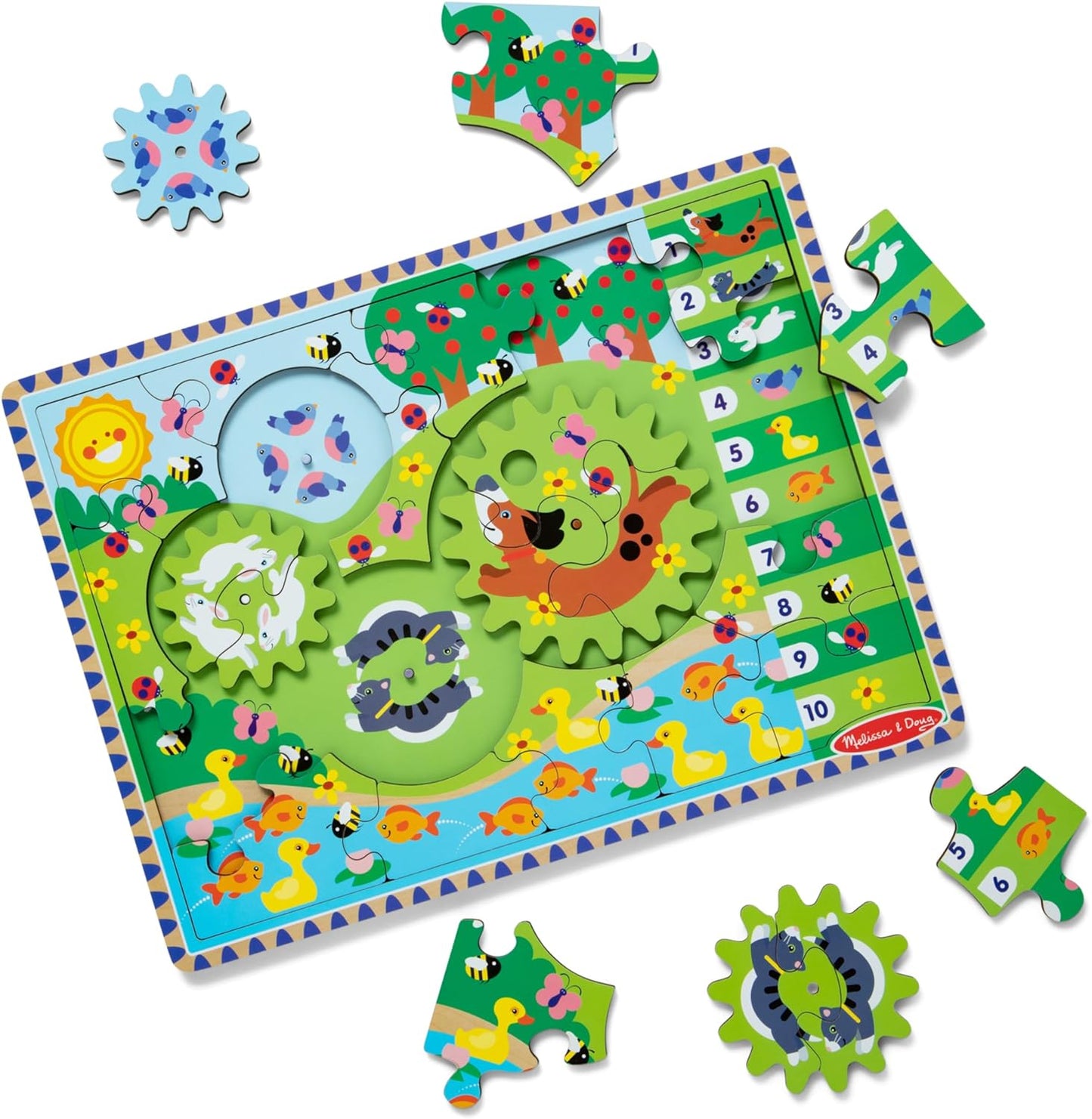 Melissa & Doug Wooden Underwater Jigsaw Spinning Gear Puzzle - 18 peças, quebra-cabeças para crianças de 3 anos, quebra-cabeça de madeira, brinquedos Montessori, quebra-cabeças infantis