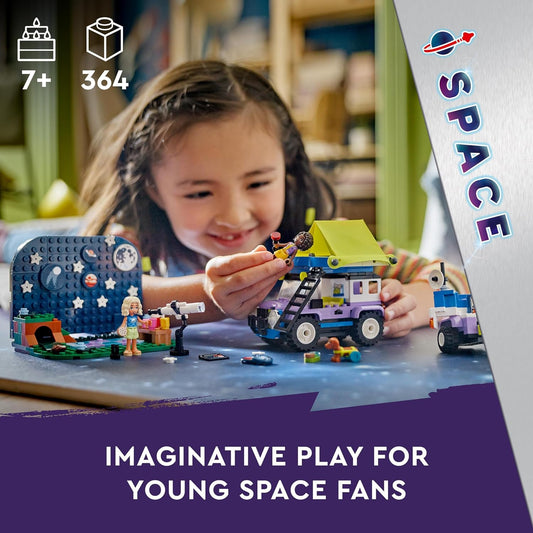 LEGO Conjunto de veículo de acampamento Friends Stargazing com brinquedo de carro 4x4 para meninas, meninos e crianças de 7 anos ou mais com personagens de miniboneca Nova e Aliya, além de figuras de animais de cachorro e ouriço, ideia de presente 42603