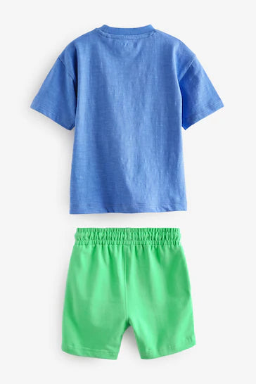 |Boy| Conjunto De Camiseta e Shorts - Azul/Verde (3 meses a 7 anos)