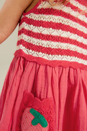 |Girl| Vestido Mono Crochê - Vermelho (3 meses a 7 anos)