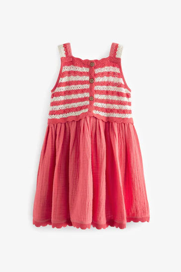 |Girl| Vestido Mono Crochê - Vermelho (3 meses a 7 anos)