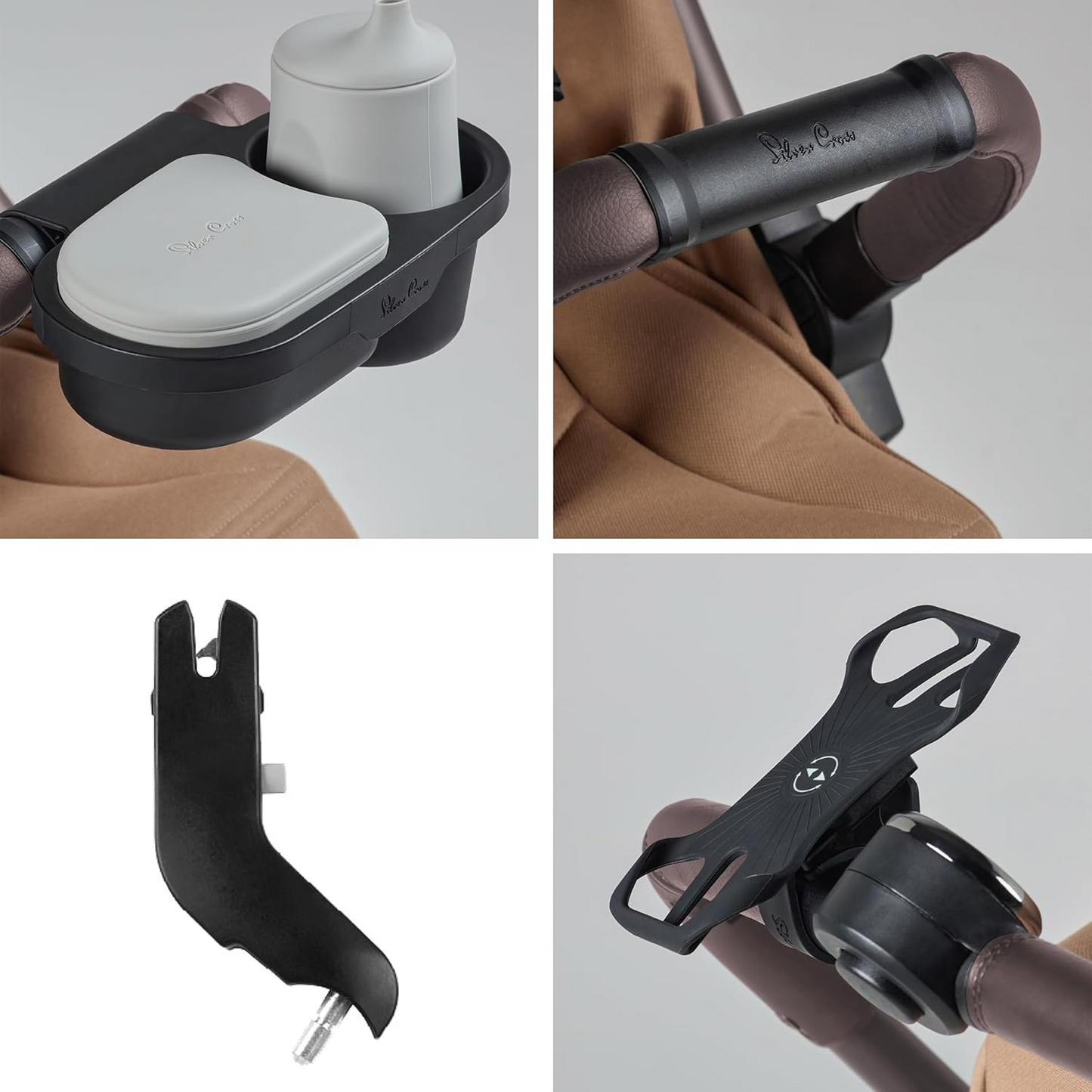 Silver Cross - Jet 5 Compact Carrinho de bebé e acessórios Bundle - Carrinho de viagem, tabuleiro para snacks, suporte para telefone e adaptadores universais para cadeira auto - Carrinho dobrável - Recém-nascido a 4 anos - Cinammon