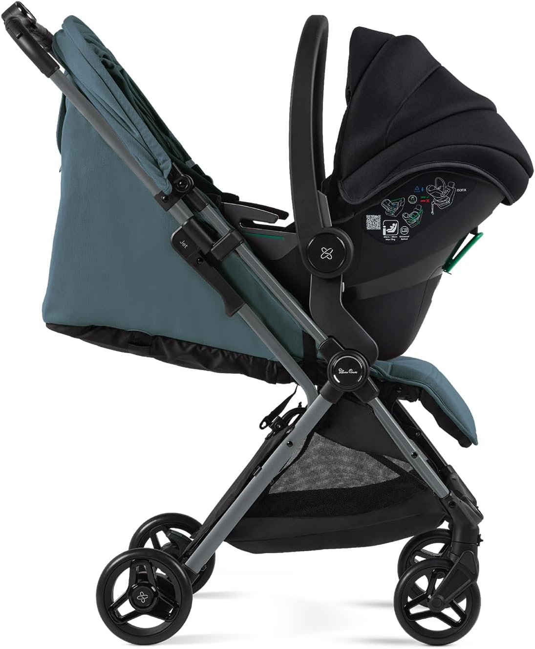Silver Cross - Jet 5 Compact Travel System Ultimate Bundle - Carrinho de viagem, cadeira auto Dream i-Size, tabuleiro para snacks e suporte para telemóvel - Carrinho de bebé dobrável leve - Recém-nascido a 4 anos - Mineral