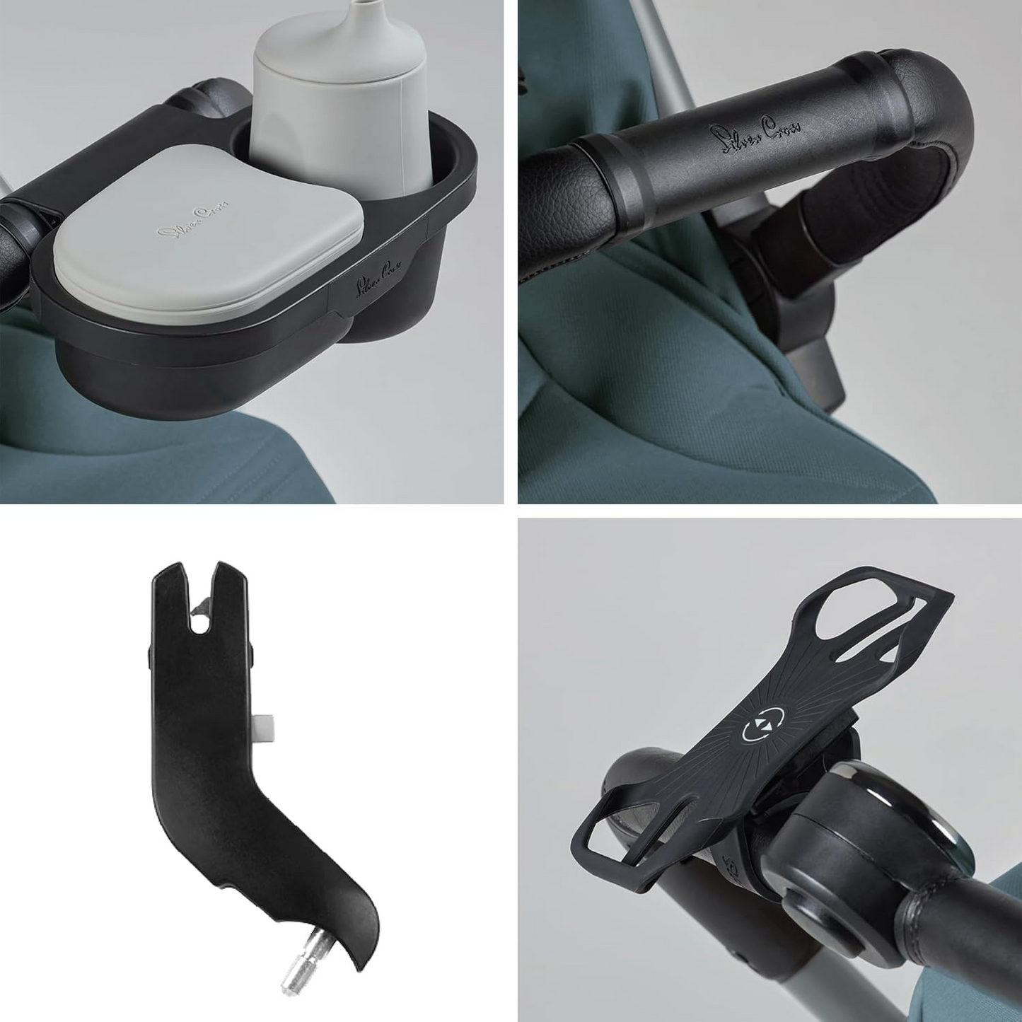 Silver Cross - Jet 5 Compact Carrinho de bebé e acessórios Bundle - Carrinho de viagem, tabuleiro para snacks, suporte para telefone e adaptadores para cadeira auto Dream - Carrinho dobrável - Recém-nascido a 4 anos - Mineral